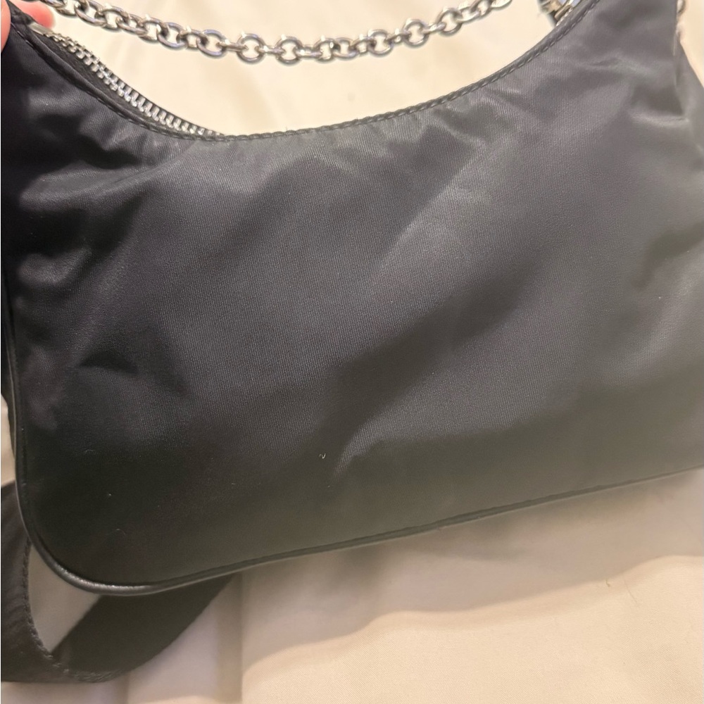 Prada Re-Edition 2005 Black Nylon Shoulder Bag w/ Chain & Mini Pouch - Picture 6 of 9